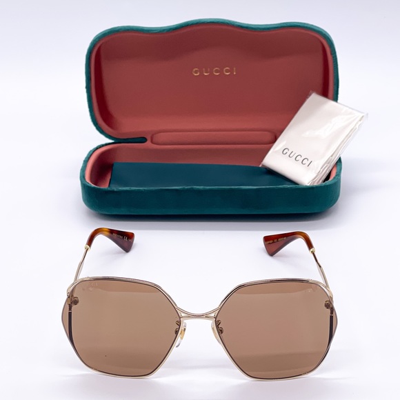 NEW GUCCI GG0818SA 002 WOMEN’S SUNGLASSES GUCCI GG0818S BROWN - Picture 2 of 14